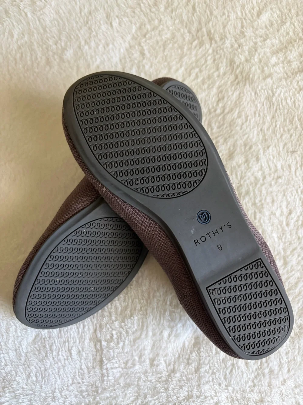 Rothy's Brown Knit‎ Pointed Ballet Flat with Blue Trim